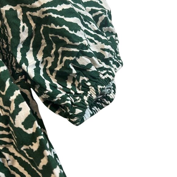 Green Zebra Print Smocked Square Neck Puff Sleeve Top - Picture 5 of 7